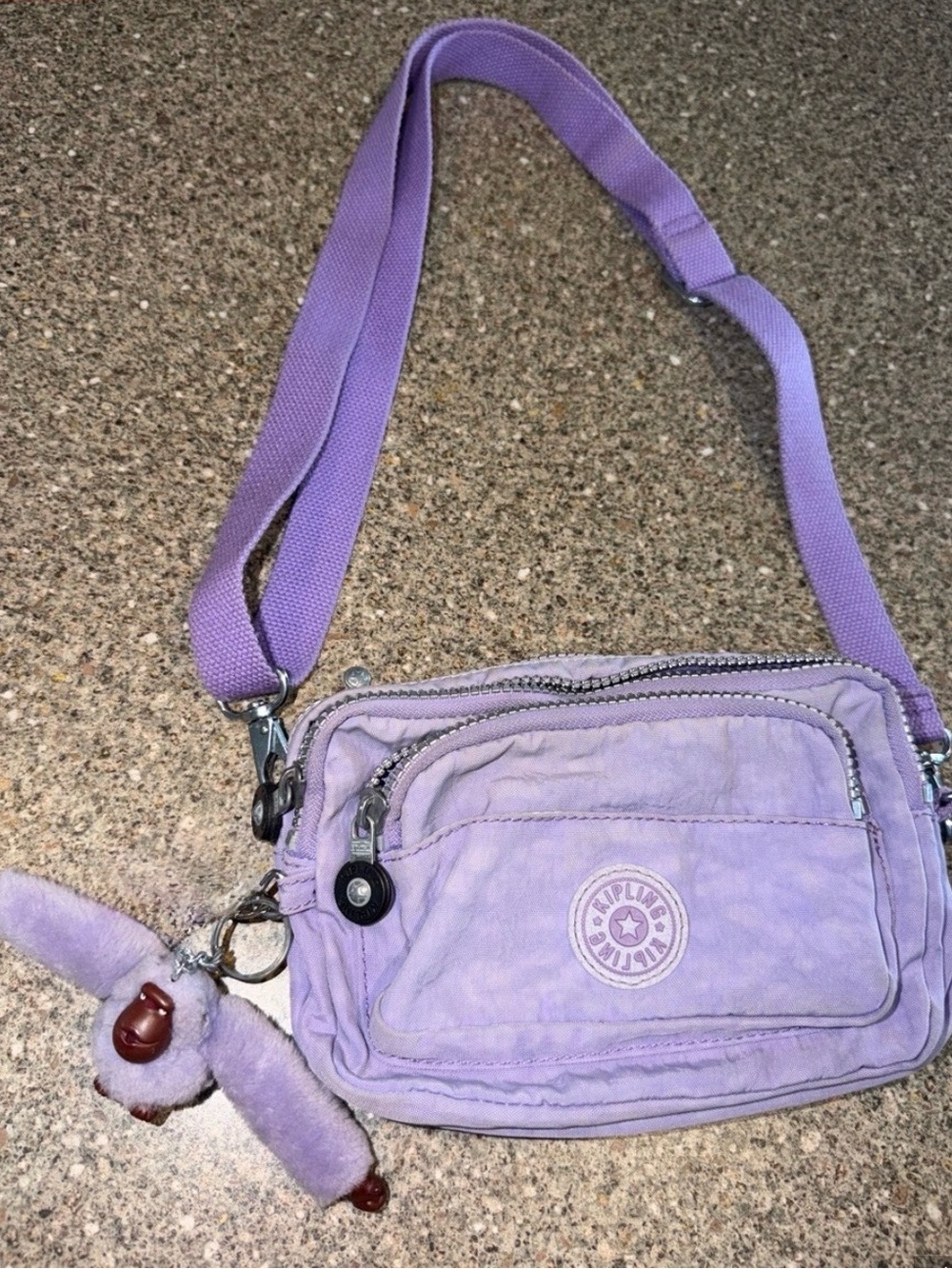 Kipling Lilac Crossbody Beltbag with Plush Monkey Charm